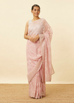 Fairy Tale Pink Saree with Floral Patterns image number 0